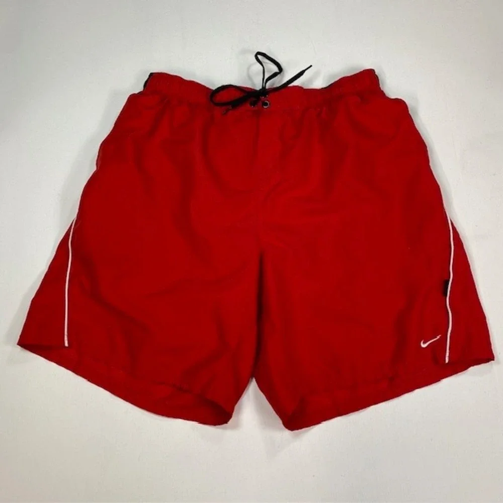 Nike Mens Swim Trunks Red Black White Logo‎ Mesh Lined XXL 2XL
